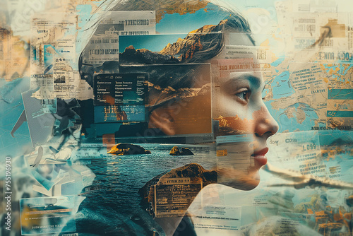 Recuerdos, collage formado por recortes y fotografías, analizando información