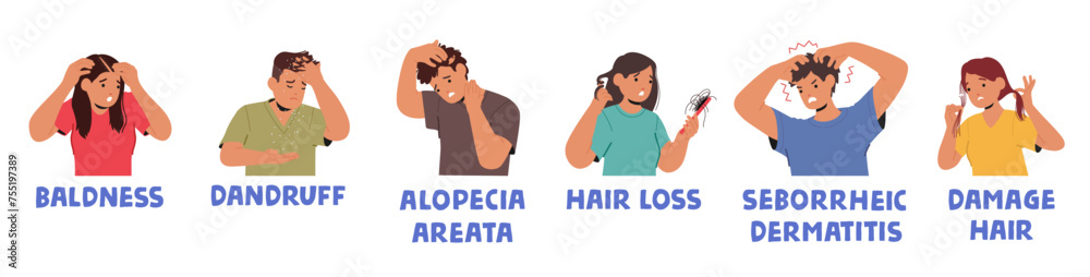 People With Hair Problems Experience Baldness, Damage, Hair Loss, Dandruff, Alopecia, Or Seborrheic Dermatitis People With Hair Problems Experience Baldness, Damage, Hair Loss, Dandruff, Alopecia, Or Seborrheic Dermatitis
