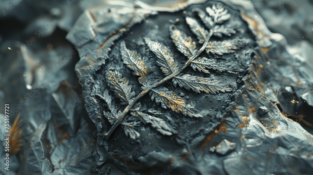 A close-up of a fossilized plant, linking the origins of coal to ancient life forms. A close-up of a fossilized plant, linking the origins of coal to ancient life forms.
