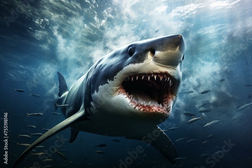 Ferocious Water sea shark. Danger deep reef. Generate Ai © juliars