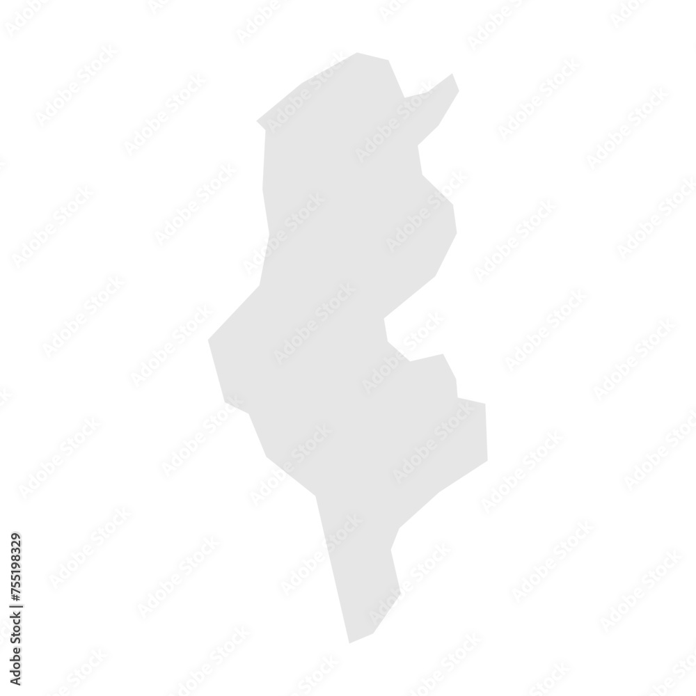 Tunisia country simplified map. Light grey silhouette with sharp corners isolated on white background. Simple vector icon
