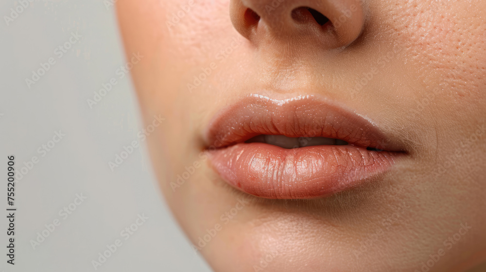 Fototapeta premium Natural lips close up, no retouching, natural skin texture