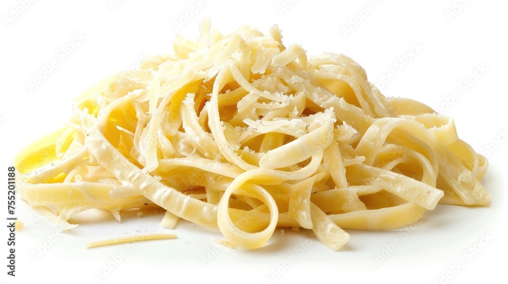 Italian food of creamy fettuccine Alfredo pasta isolated on white background. AI generated image Italian food of creamy fettuccine Alfredo pasta isolated on white background. AI generated image