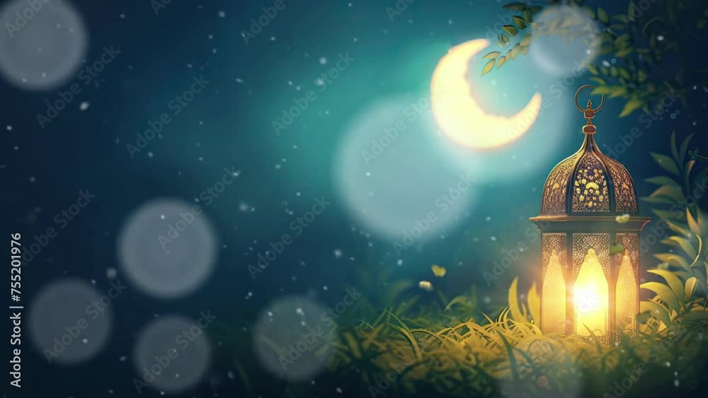 animation of ramadan night with lantern and moon decoration. seamless looping time-lapse virtual 4k video animation background. animation of ramadan night with lantern and moon decoration. seamless looping time-lapse virtual 4k video animation background.