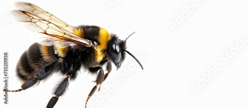 Close up flying bee on wasp insect animal isolated on a white background. AI generated image © yusufadi