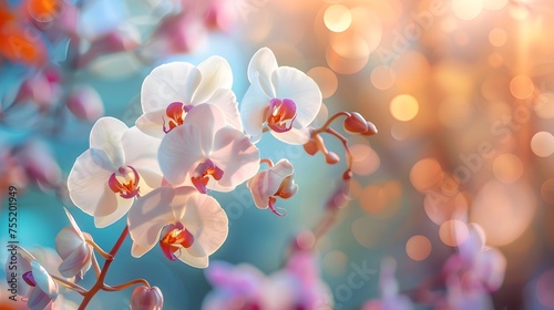 beautiful white orchid flowers blooming at autumn time. banner © Ziyan Yang
