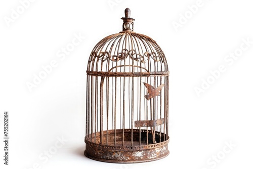 A small, ornamental birdcage, perfect for adding a touch of whimsy to your decor, isolated on a pure white background. © Fahad