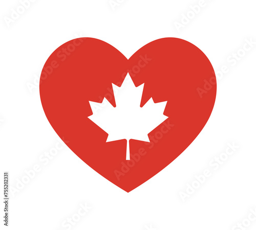 red heart with canadian maple leaf, Canada Day, love Canada vector icon