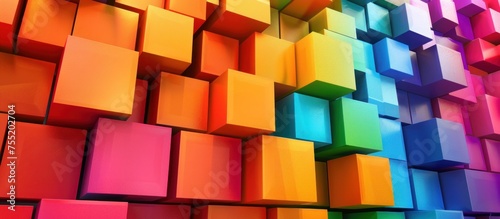 Close up rainbow colorful blocks texture wall background. AI generated image