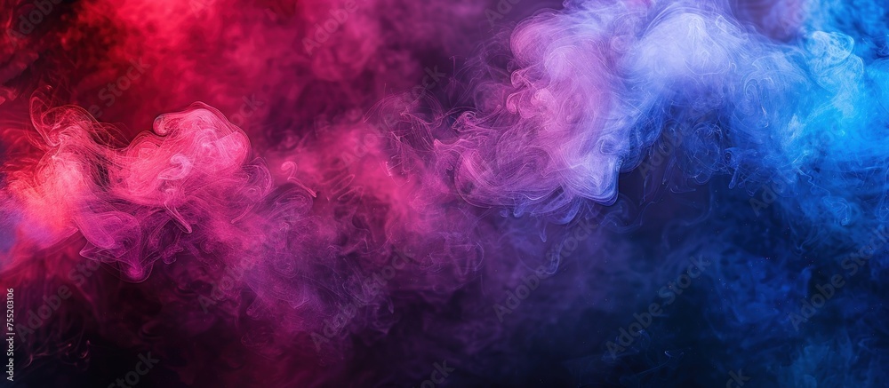 Colorful dramatic red, blue, and purple colors smoke or fog for abstract background. AI generated