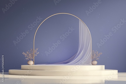 Mockup of a podium featuring a sleek purple abstract stage
