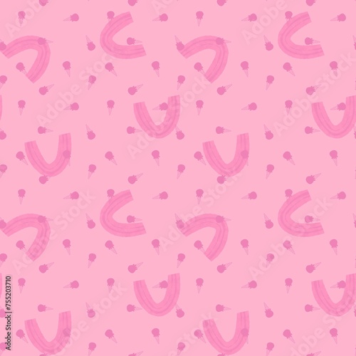 Cartoon watercolor paint seamless rainbow and ice cream pattern for wrapping and kids print and party accessories