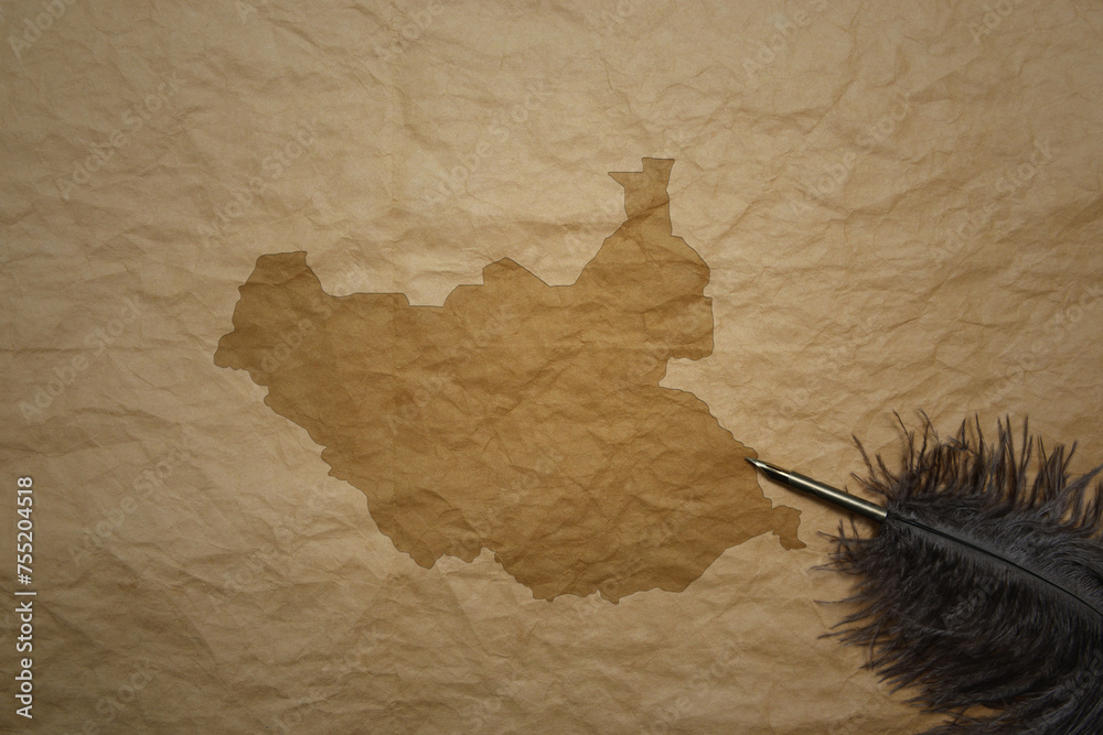 map of south sudan on a old paper background with old pen Stock Photo ...