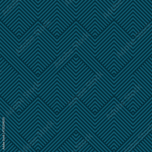 Vector geometric line seamless pattern. Stylish geo texture with stripes, lines, chevron, zigzag. Simple abstract graphic design. Subtle modern background in dark blue. Retro sport style trendy design photo
