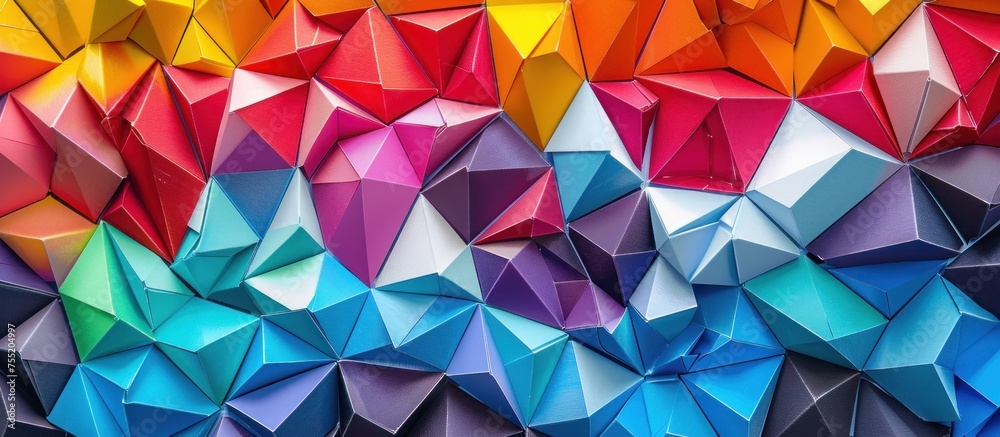 Obraz premium Abstract 3d triangles multicolored polygon patchwork geometric mosaic background. AI generated image