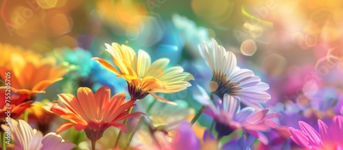 Close up colorful rainbow flowers in nature garden background. AI generated image © yusufadi