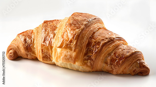 Close up shot of a croissant, a traditional French pastry, on a white surface
