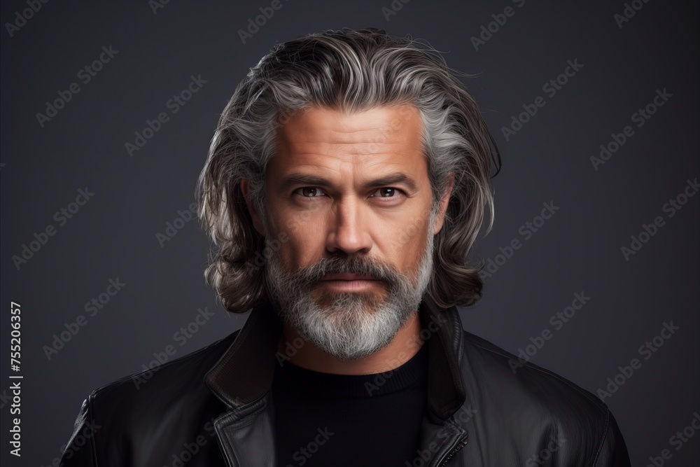 Portrait of a handsome mature man with gray hair and beard. Portrait of a handsome mature man with gray hair and beard.