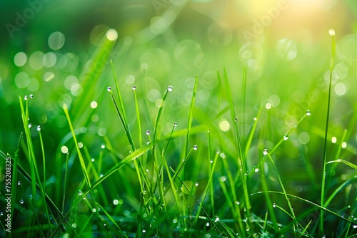 close up of grass with dew drops