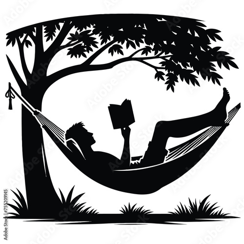 Backyard Hammock Reading Silhouette