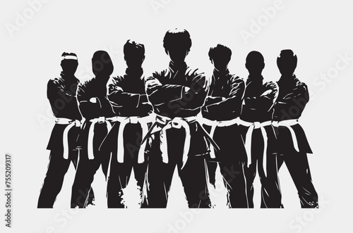kung fu fight kids silhouette vector illustration