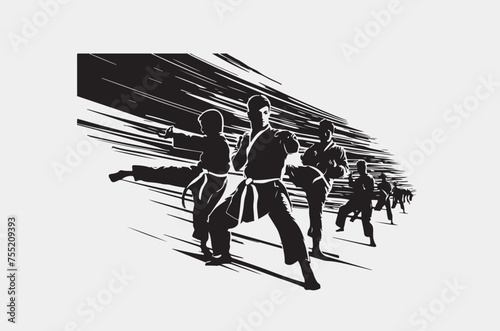 kung fu fight  silhouette vector illustration