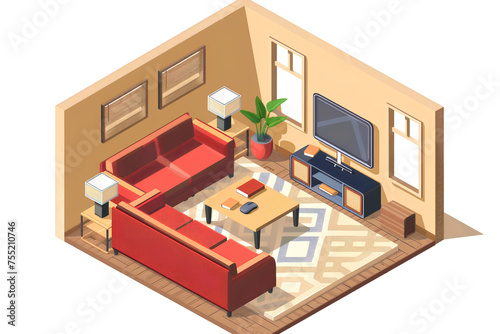 living room isometric vector flat minimalistic isolated illustration © Uliana