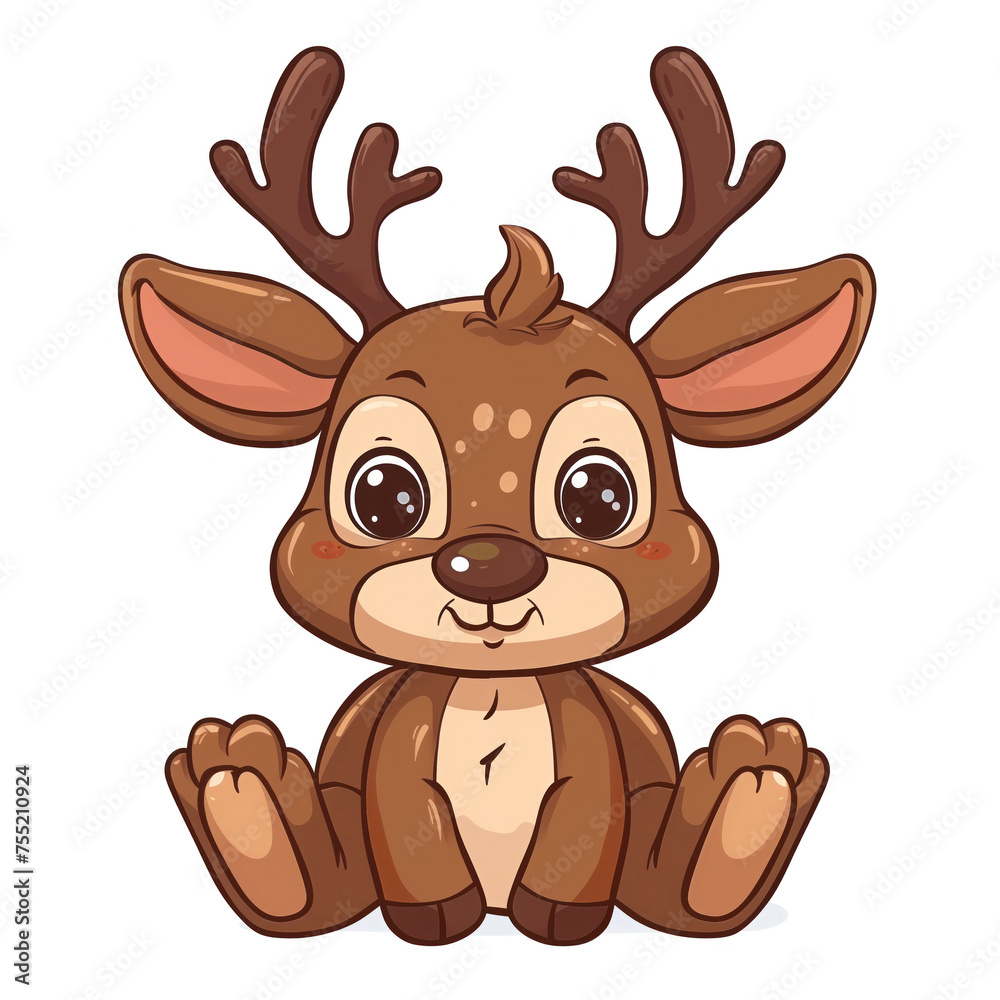 Cute Funny Cartoon Reindeer, Illustration for Children Book, Generative AI