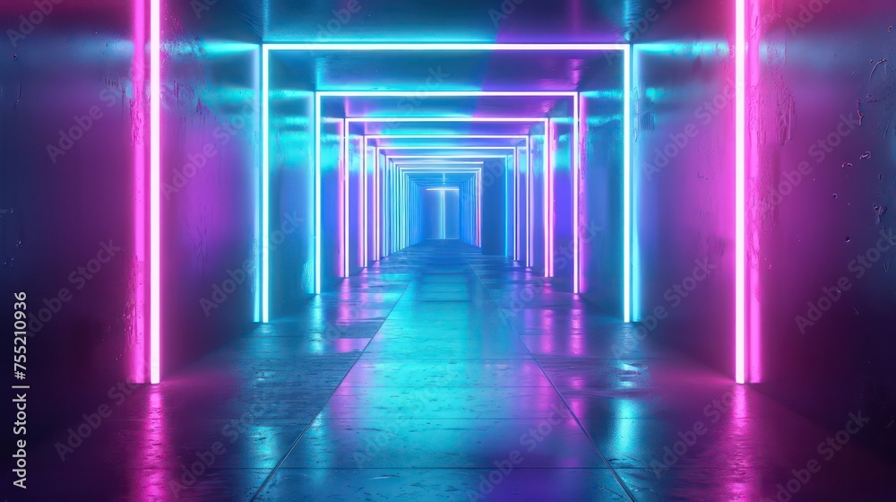 Neon corridor. illustration of a neon scene. Neon background. Neon corridor. illustration of a neon scene. Neon background.