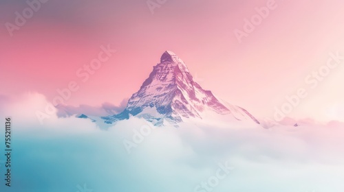 Minimalist background featuring a majestic single mountain peak amidst a breathtaking gradient sky