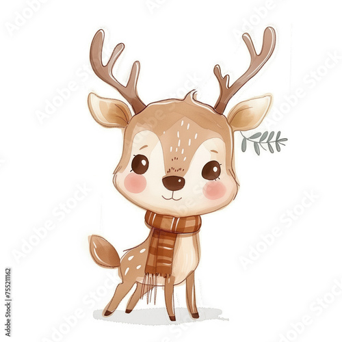 Cute Funny Cartoon Reindeer  Illustration for Children Book  Generative AI