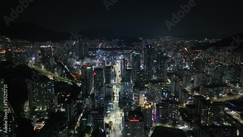 Wallpaper Mural Aerial video  at night  over a residential area in Busan,  South Korea Torontodigital.ca