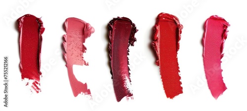Set of red lipstick stroke isolated on white background photo