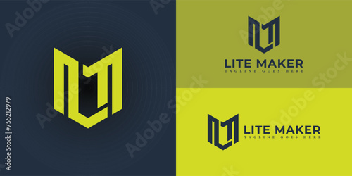 Abstract initial letter LM or ML logo in yellow color isolated in multiple backgrounds. Initial letter LM modern linked square uppercase logo green. Yellow letter LM for business and consulting logo.