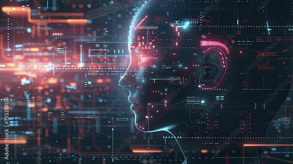 A digital canvas showcasing the evolution of machine interfaces empowered by deep learning, enhancing human-machine collaboration, neon tone, digital graphic technology style. A digital canvas showcasing the evolution of machine interfaces empowered by deep learning, enhancing human-machine collaboration, neon tone, digital graphic technology style.