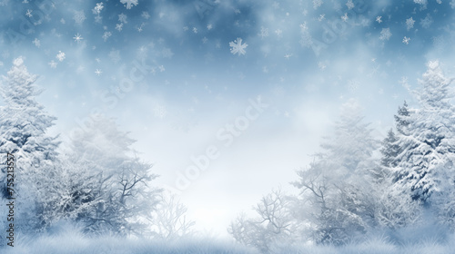 Mystical Winter Forest with Snow-Covered Trees and Snowflakes