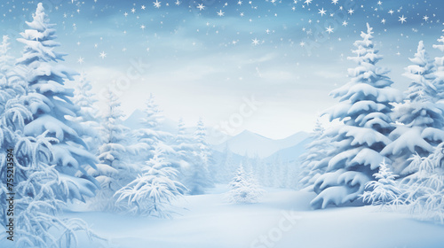 Idyllic Snowy Pine Forest with Sparkling Winter Sky