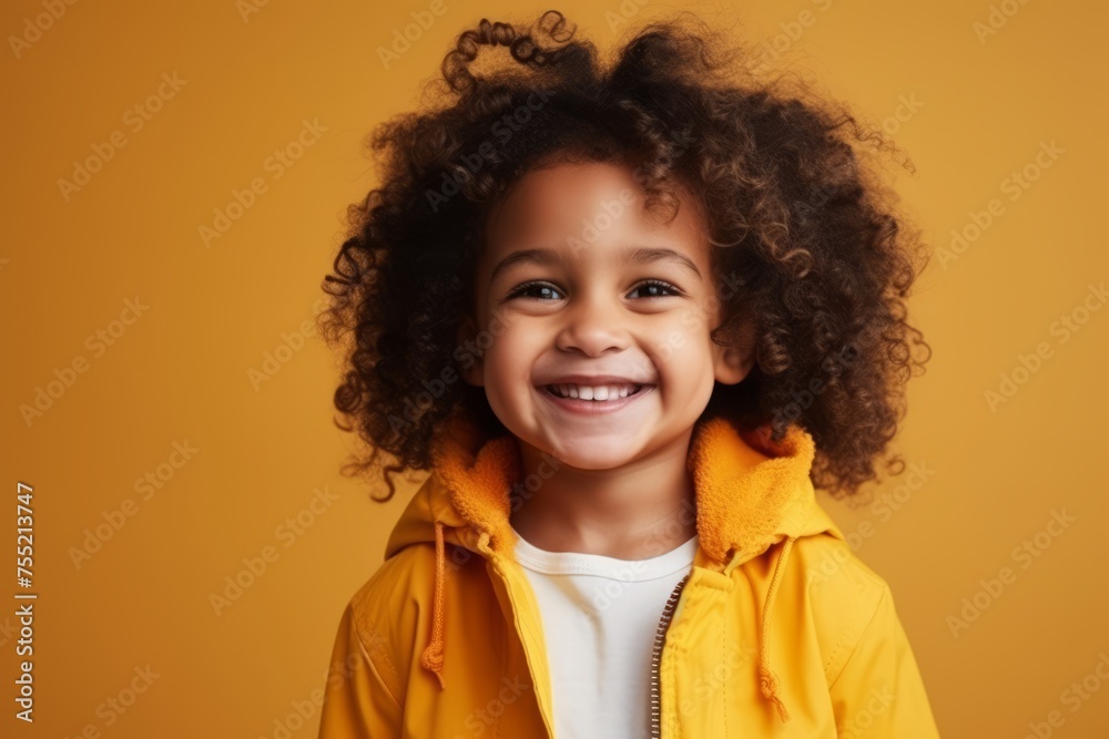Portrait of a smiling african american little girl over yellow background Portrait of a smiling african american little girl over yellow background