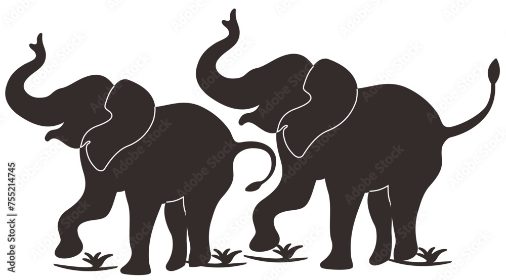 Silhouette of elephant with baby elephant vector illustration