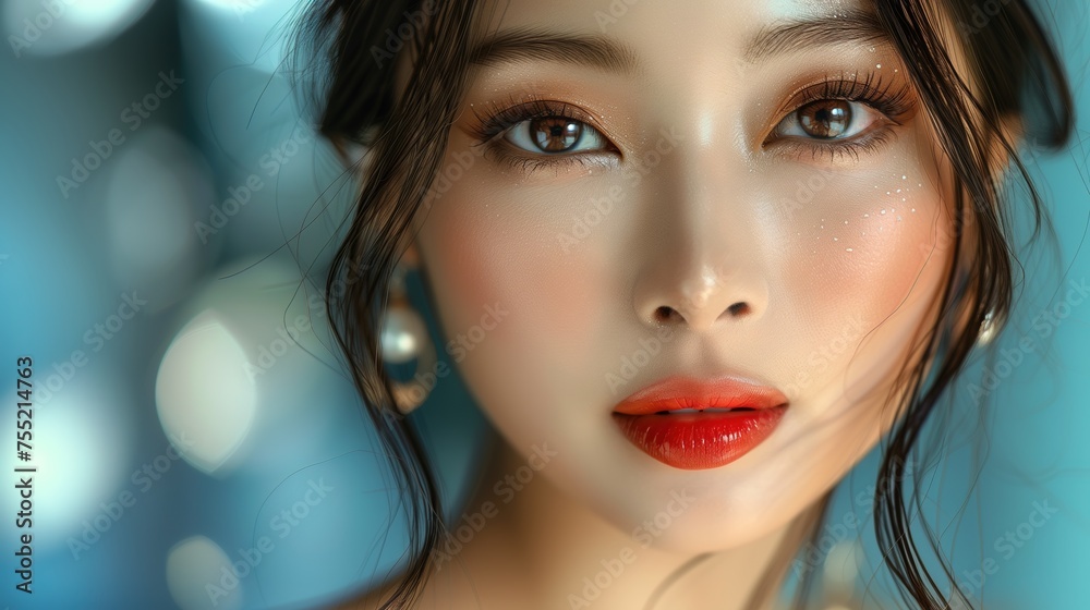 Asian womans makeup face woman testing cosmetics beautiful face for makeup Asian womans makeup face woman testing cosmetics beautiful face for makeup