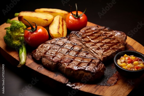 Flavorful Sizzling steak grill with herbs. Grilled delicious gourmet beef with natural ingredient. Generate ai