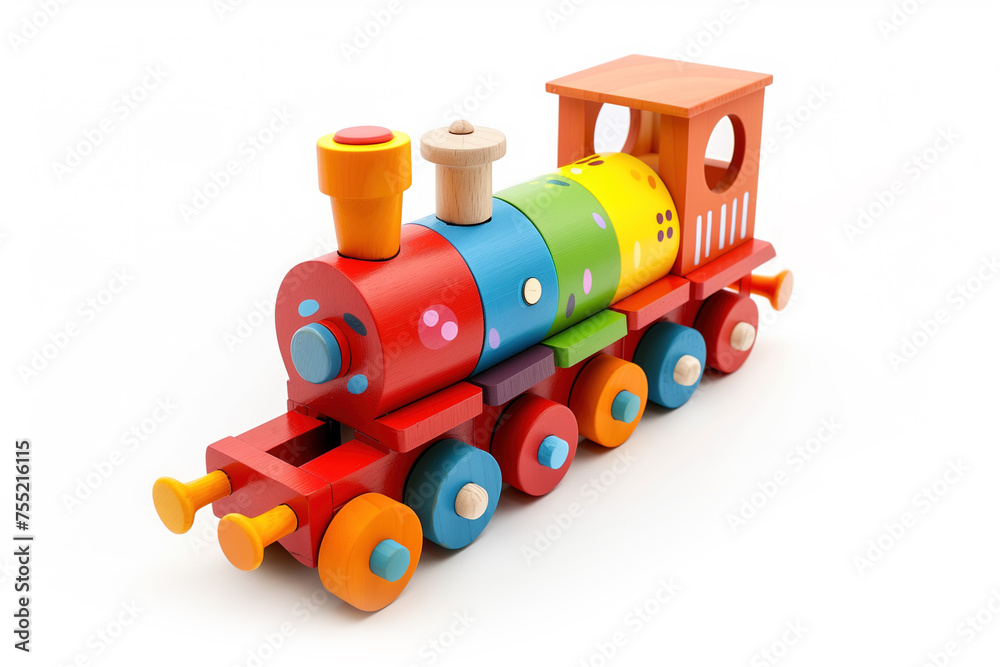 Colorful Wooden Toy Train on a White Background Colorful Wooden Toy Train on a White Background