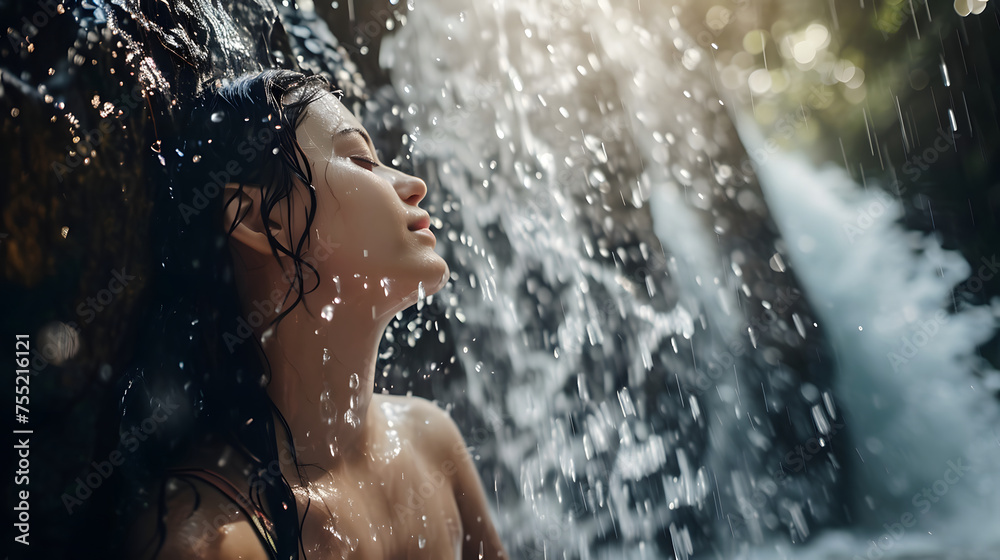 Obraz premium Jungle Waterfall Serenity - generative AI image