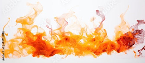 A group of vibrant orange and red smoke plumes rise elegantly against a clean white background. The wispy tendrils create a dynamic and captivating visual display.