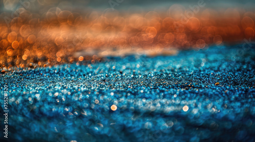 Closeup of a textured surface with blue hues and sparkling bokeh effect in the background suggesting depth and abstraction