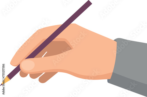Vector hand holding a pencil for writing. Design element isolated on transparent background.
