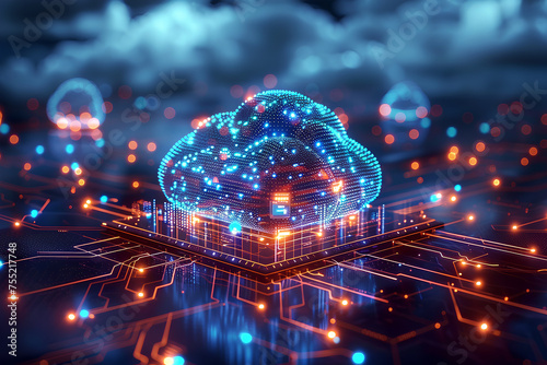 Cloud computing transfer big data on internet. futuristic digital technology photo