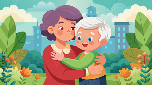 grandmother and grandson vector illustration