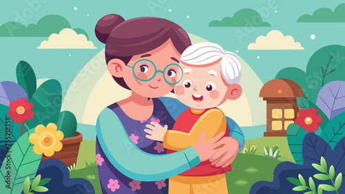 grandmother and grandson vector illustration