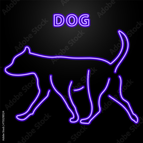 dog neon sign, modern glowing banner design, colorful modern design trend on black background. Vector illustration.